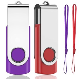 USB Memory Stick 32GB 2Pack, EASTBULL USB 2.0 Flash Drive USB Stick 32GB Pen Drive Swivel Design Fold Data Storage for Business,School,Homework (Red/Purple With Lanyard)