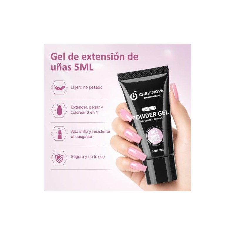 CHERIMOYA Poly Gel Constructor de Uñas 30g,Gel Fortalecedor para Extensión