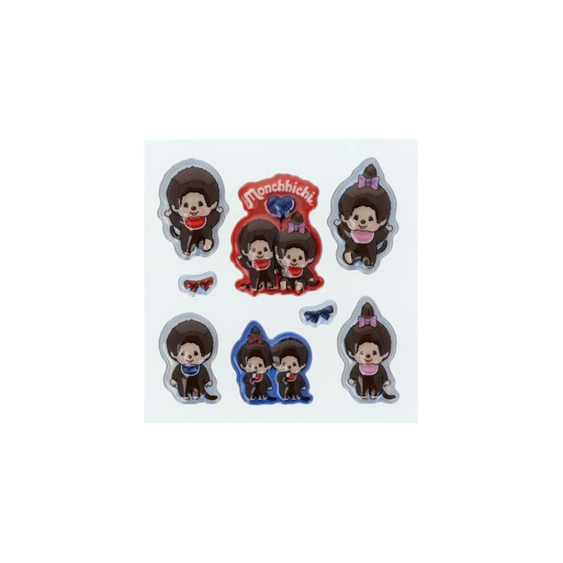 Sun-Star Stationery Monchhichi Goods Sticker Puffy Blue Check S8813957