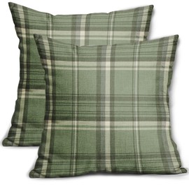 Sage Green Spring Plaid Pillow Covers 16x16 Set of 2 Buffalo Tartan Print Seasonal Decorative Throw Pillows Outdoor Pillowcase Square Linen Farmhouse Cushion Case Decor for Couch Sofa Bed