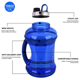 FORWEWAY Large Sports Water Bottle 3.2L BPA-free Leak-proof Extra-strong Reusable Durable Gym jug with Tracker for Outdoor Fitness Cycling,Hiking,Camping
