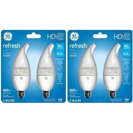 GE Daylight LED Refresh Candelabra Base Bulbs 60W EQ 6.5W Dimmable 4 Bubs
