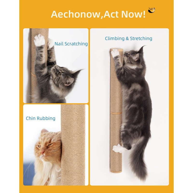 2-Pcs 34'' Wall Mounted Cat Scratcher for Large Cats, Tall
