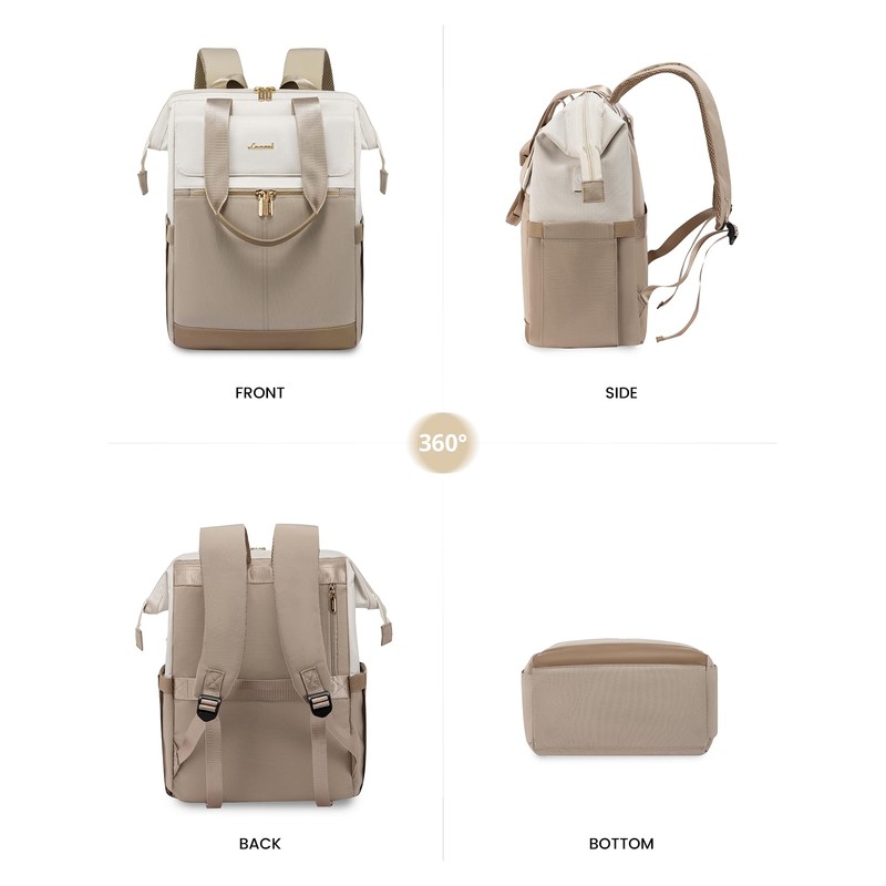 LOVEVOOK Women's Backpack Laptop School Backpack Waterproof, Beige & Khaki,