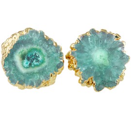SUNYIK Natural Quartz Geode Druzy Stud Earrings, Irregular Green