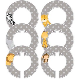 6 Baby Closet Dividers Boy Safari Animals Nursery Clothing Rod Organizer (Gray, 1.5" Rod)