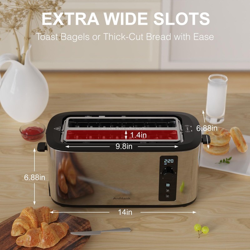 Anfilank Toaster 4 Slice with Countdown Timer, Extra Wide Slots