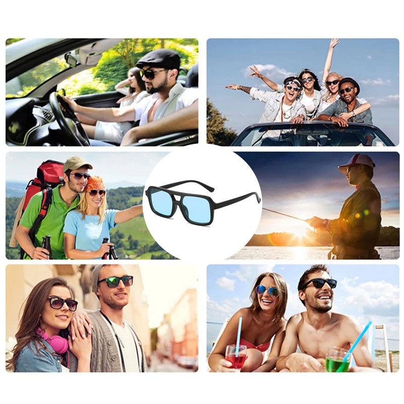 YAMEIZE Retro 70s Double Bridge Pilot Rectangular Sunglasses for Men