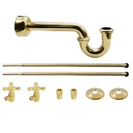 Westbrass D1738L-01 Victorian Style Freestanding Lavatory Pedestal Sink Kit with Supply Line Risers, P-Trap, Flanges and Cross Handle Angle Stops, Polished Brass