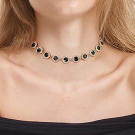 Clearine Colourful Costume Crystal Choker Necklace for Women, Emerald Green Rhinsetone Gold Plated Chain Necklace Prom Party Jewellery