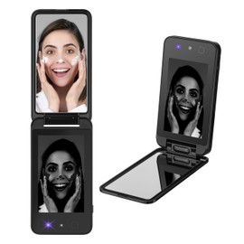 Espejo compacto UV con cámara UV para prueba de protección solar, espejo de viaje recargable de 4 pulgadas, espejo de bolsillo de doble cara para protección de la piel