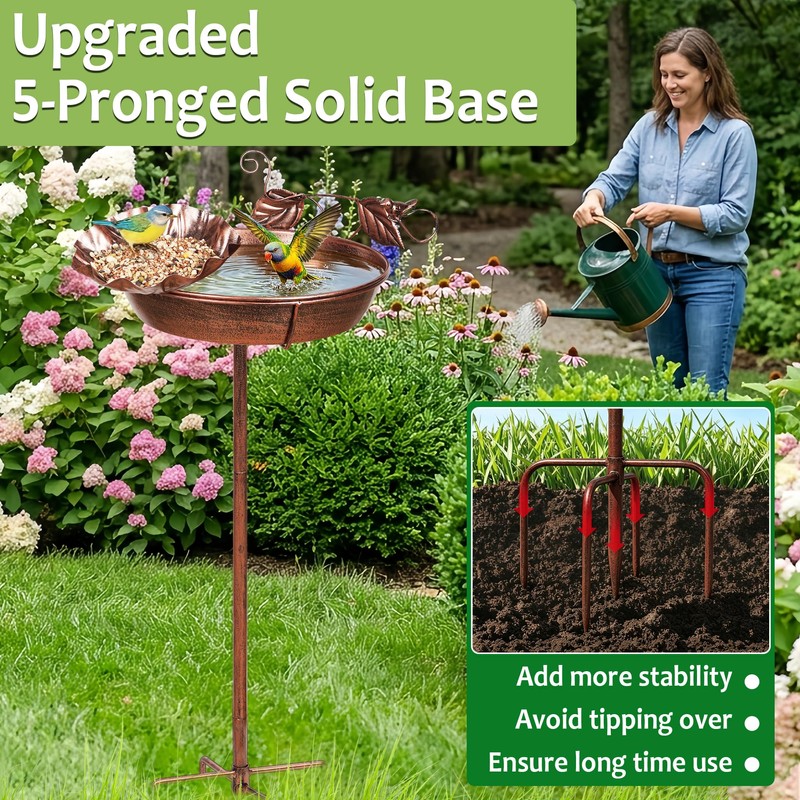 Echaprey Metal Bird Bath Outdoor Removable Bowl Heavy Duty Rustproof