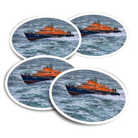 Vinyl Round Stickers (Set of 4) 10cm - Aberdeen RNLI Lifeboat Boat Ocean Sea for Laptops, Tablets, Luggage, Scrap Booking, Fridges #50012