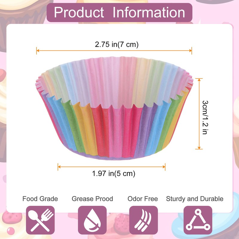 sourcing map 200 Count Cupcake Liners Rainbow Cupcake Cups Standard