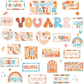 Groovy Affirmation Station Bulletin Board Set Classroom Decorations Boho Retro Hippie Motivational Posters Groovy You Are Positive Affirmation Cutout Hippie Inspirational Bulletin for Class Wall Decor