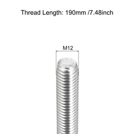 sourcing map Fully Threaded Rod M12 x 190mm 1.75mm Thread Pitch 304 Stainless Steel Right Hand Threaded Rods Bar Studs 6 Pack