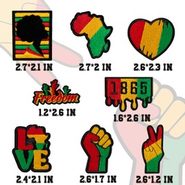 Kirako 8 Pcs Black History Iron on Patches Juneteenth 1865 African Map Fist up Freedom Love Heart Sew on Repair Embroidered Applique DIY Crafts Accessories Embroidery Gifts for Clothing Backpack Hat