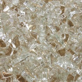 Celestial Fire Glass High Luster, 1/4" Reflective Tempered Fire Glass in Platinum Moonlight, 10 Pound Jar