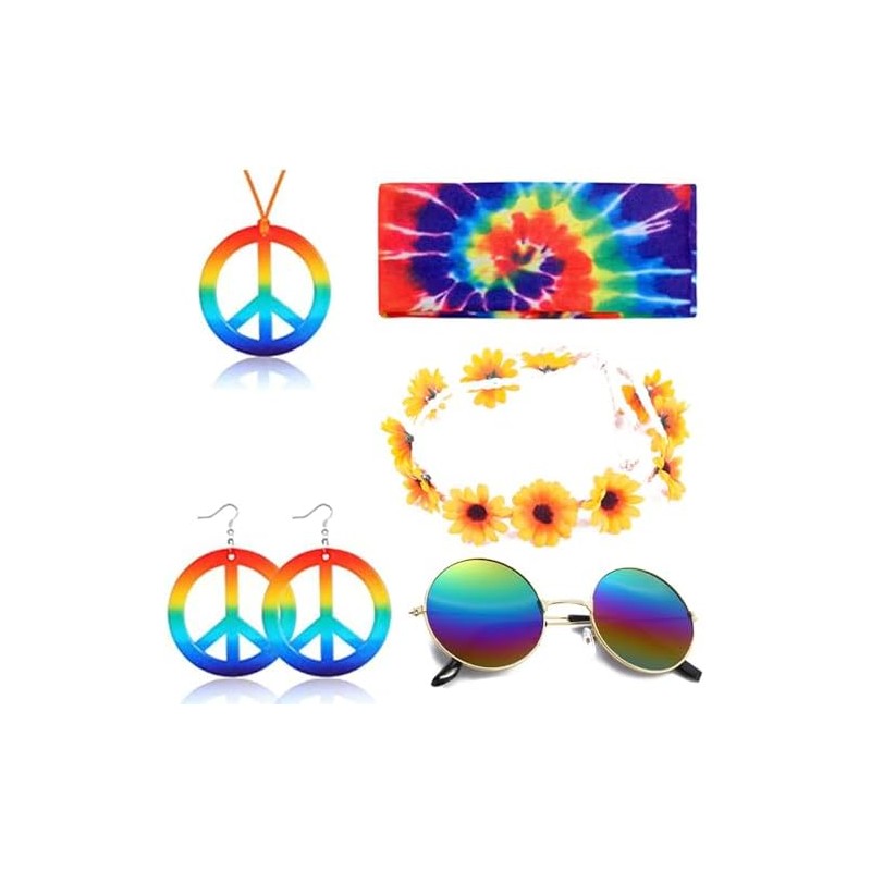 Set de accesorios hippie 5 piezas – Collar paz, aretes,
