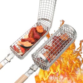 Upgraded Nesting Grill Basket Set, 2 Pcs Vegetable Grilling Basket for Outdoor Grill, Stainless Steel Grill BBQ Accessories for Camping Cooking, Grilling gifts for Men Father Husband