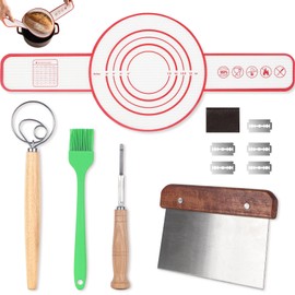 Banneton Bread Proofing Basket Set, 11 Inch Sourdough Proofing Basket and Bread Baking Supplies-Bread Lame, Danish Whisk, Bowl & Dough Scraper, Brush, (Sourdough Bread Baking Supplies)