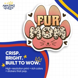 Fur Mom Stickers - Cat Paw Print - Pet Lover Decals - Cute Animal - 2 Pack 5" Wide Design - Adheres to Laptops, Tumblers, and More - Made in The USA - AQS3341