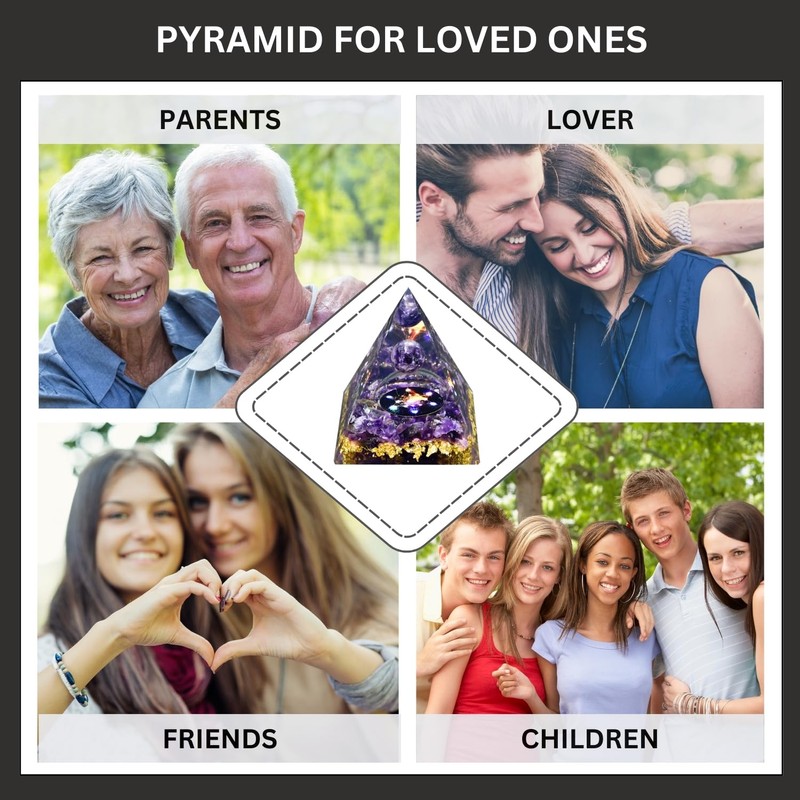 Green Onyx & Amethyst Gemstone Orgone Pyramid - Energy Healing