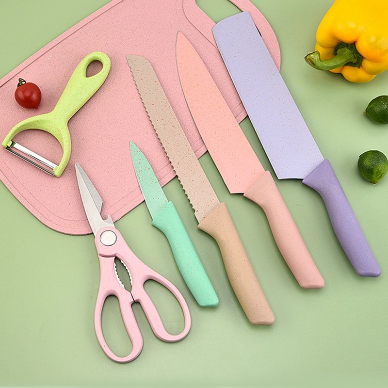 7 PCS Wheat Straw Knife Set Chef Knife Bread Knife
