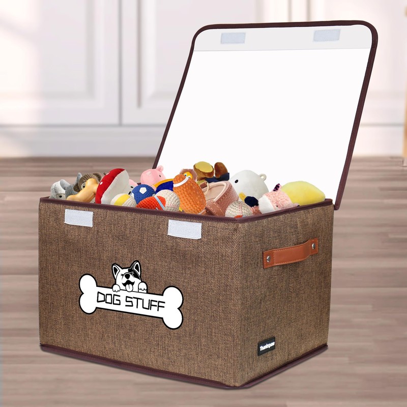 Thankspaw Fabric Dog Toy Box with Lid, Collapsible Storage Bin,