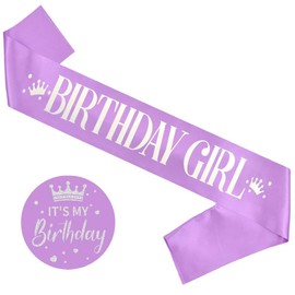 2pcs Purple Birthday Sash & It's My Birthday Badge Set for Women & Girls – Perfect Birthday Party Decorations for Kids, Teens & Adults