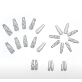 48 Pcs Press On Nail Set, Press On Nails and Toenail Set, Fake Nails with Nail Glue Stick and Adhesive Tabs, Acrylic Fake Nails (Long, Gray Marble Glossy)