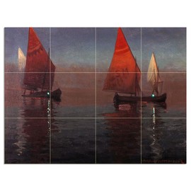 Tile Mural Seascape Ship Sailboat sea by Harald Slott-Moller Kitchen Bathroom Shower Wall Backsplash Splashback 4x3 4.25" Ceramic, Matte