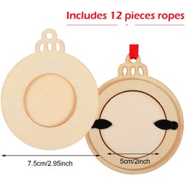 Maitys 18 Pieces Christmas Picture Frame Ornaments Unfinished Wooden Picture Ornament Xmas Round Bells Photo Ornament Photo Frames for Holiday Party DIY Picture Gifts Christmas Tree Decoration
