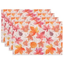 Softalker Fall Placemats Set of 4, 12 x 18 Inch, Printed Thanksgiving Maple Leaf Linen Table Mats, Seasonal Autumn Holiday Table Decorations for Kitchen, Dining, Party Decor