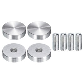 sourcing map 4Pcs Round Shape Aluminum Disc, M8 Thread 25mm Diameter Aluminum Circle Disc Glass Top Adapter for Glass Table Furniture Coffee Tables, Silver