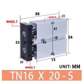 N16 Air Cylinder, Aluminum Alloy Double Acting Pneumatic Cylinder 20mm Stroke Guide Rail Cylinder 0.1‑0.9MPa for Chemical, Textile Industry(TN16X20‑S)