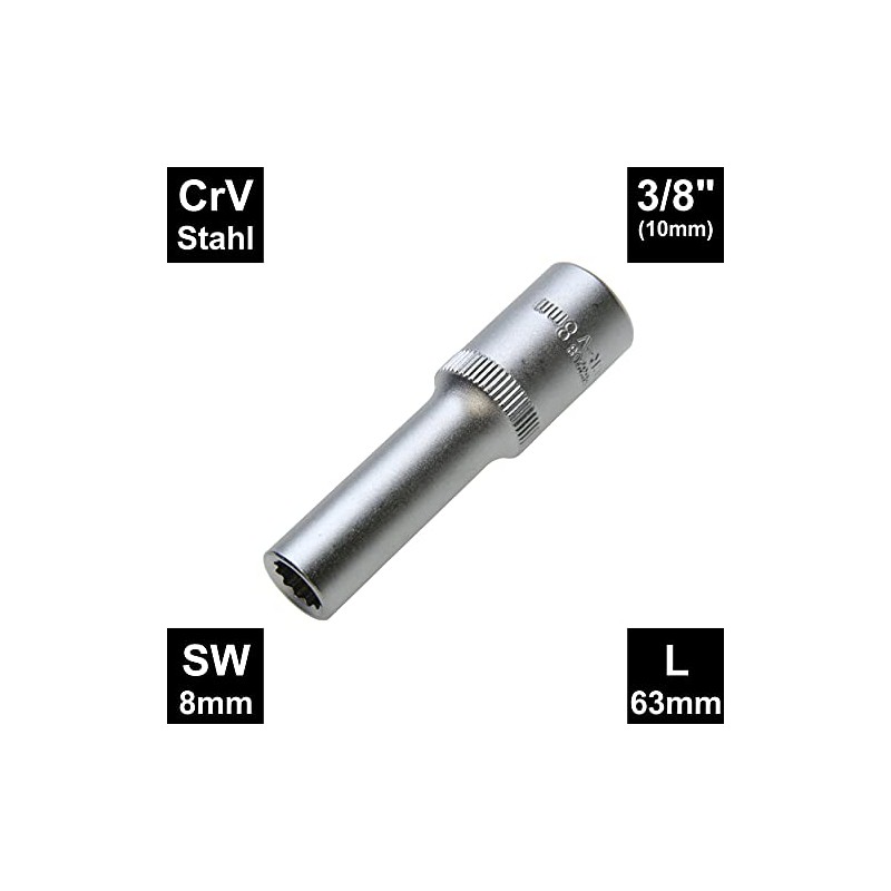 8 mm Long 12-Point Socket Spanner Insert / Socket Multi-Tooth