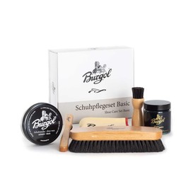 Burgol Basic Shoe Care Set with Shoe Pomade, Shoe Wax, Horsehair Brushes and Polishing Cloth: Colour: Dark Brown, dark brown