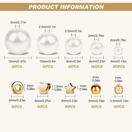 White Beads for Bracelets 720 Pieces Bead Set Craft Beads for Threading Round Loose Beads Craft Jewellery with Gold Spacer Beads