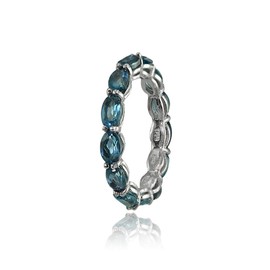 Ice Gems Sterling Silver London Blue Topaz 5x3mm Oval-Cut Eternity Band Ring, Metal, London Blue Topaz