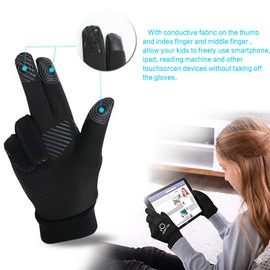 AXKAL Winter Gloves Kids Cycling Grip Warm Comfortable Anti-Slip Value Pair, Glove Soft Durable Running Walking Hiking School Lightweight For Boys Girls Youth Children (M, Black)
