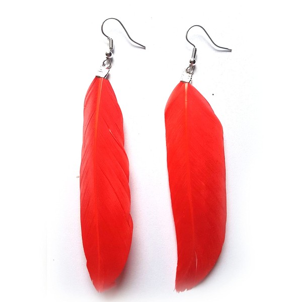 Vibrant Red Feather Earrings - Handmade