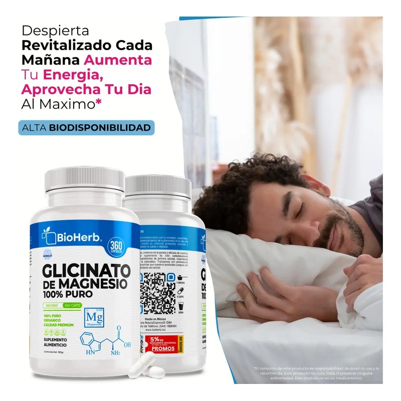 BioHerb Glicinato de Magnesio de 500 mg (Rinde Hasta 1