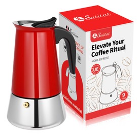 Suiitat Moka Pot, 9 Cups (15.9 oz) Stovetop Espresso Maker, 304 Stainless Steel Moka Pot, Induction Compatible, Red