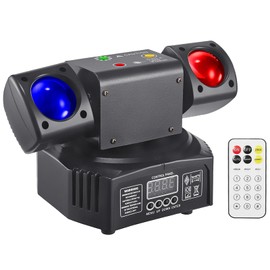 Mini LED Moving Head Effect Lights, Double Head, RGB Color 3535 Beads, 10W Strobe Beads, DMX512 Signal Control, Sound Activation