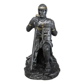 Ebros Gift Medieval Knighting Ceremony Dubbing Suit of Armor Crusader Knight with Sword and Helmet Figurine 6" Tall Renaissance Knighthood Knights of The Cross Decor