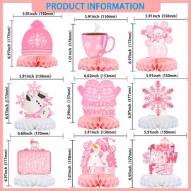 Gyufise 9Pcs Winter Table Honeycomb Centerpieces Snowflake Honeycomb Party Decorations Winter Party Centerpieces for Winter Theme Christmas Birthday Baby Shower Party Supplies Pink
