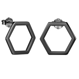 Mens Stud Earrings Hexagon Earrings Stud Women Men Unisex Earrings 925 Sterling Silver Geometric Earrings Boys Hip Hop Earrings Modern Minimalist Jewellery Gift FE0100K