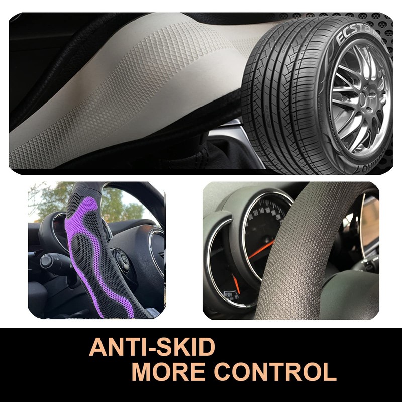 PINCTROT D Shaped Comfy Grip Steering Wheel Cover, Anti-Slip Design,