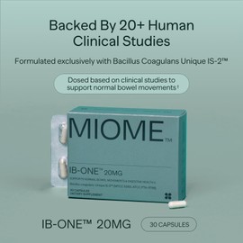 MIOME IB-ONE Probiotic - Clinically Studied Bacillus Coagulans Unique is-2 Constipation & Bowel Movement Supplement - Low FODMAP, Gluten Free & 3rd Party Verified - 30 Capsules
